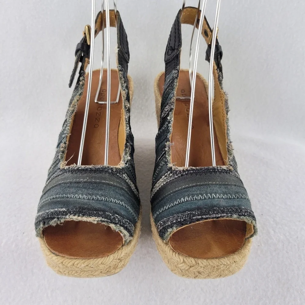 Apepazza Sandals Womens 6 Blue Rodano Espadrille Canvas‎ Heels Wedge Hemp Beach